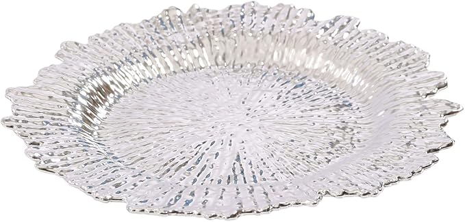 Antique Charger Plates Set 13'' Round Embossed Dinner Plate Chargers Plastic Elegant Floral Plates for Dinner Wedding Party Event Table Kitchen Decoration 100PCS (Silver 24Pcs)