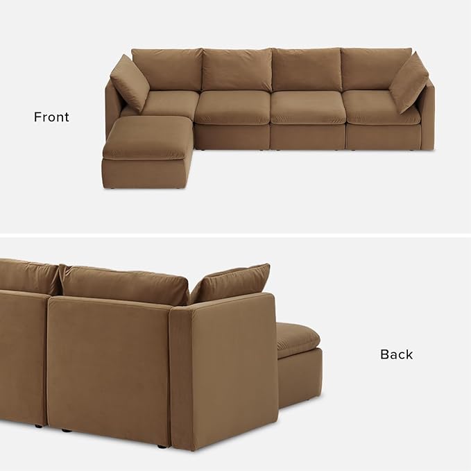 mopio Oversized Modular Sectional Sofa with Fully Removable Covers and Storage, Convertible U, L-Shaped and Sleeper Sectional, Modern Couches with Ottoman Chaise (Hazelnut Velvet, 5 Seats, L)