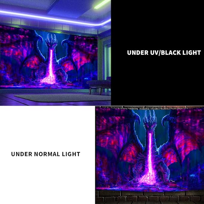 ADDWel Blacklight Dragon Tapestry, Cool Evil-Dragon Tapestry Glow In The Dark, UV Reactive Black Light Posters Wall Hanging for Bedroom Dorm Living Room Backdrop Decor