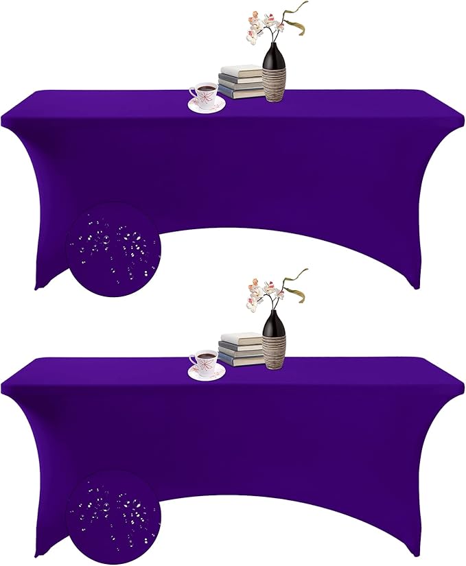 2Pack Spandex Waterproof Table Covers 6ft,Spandex 6ft Waterproof Table Cover for Party,Wedding, Banquet, and Events(Purple)