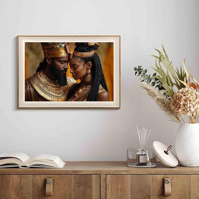 African American Wall Art Canvas King And Queen Wall Art Portrait Black Men And Women Painting Love Black Couple Painting Gold Crown African Woman Picture Abstract Living Room Decor 16x24inch No Frame