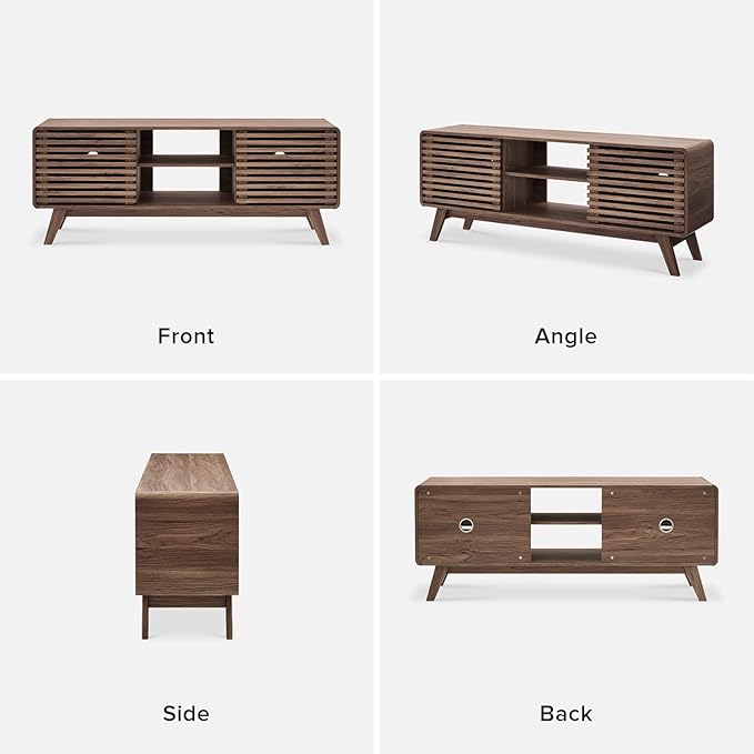 mopio Ensley TV Stand, Mid Century Modern for 55/60/65 inch TV, Farmhouse TV Stand, Entertainment Center with Storage, TV and Media Consol for Living Room (Walnut, 59" Tall)