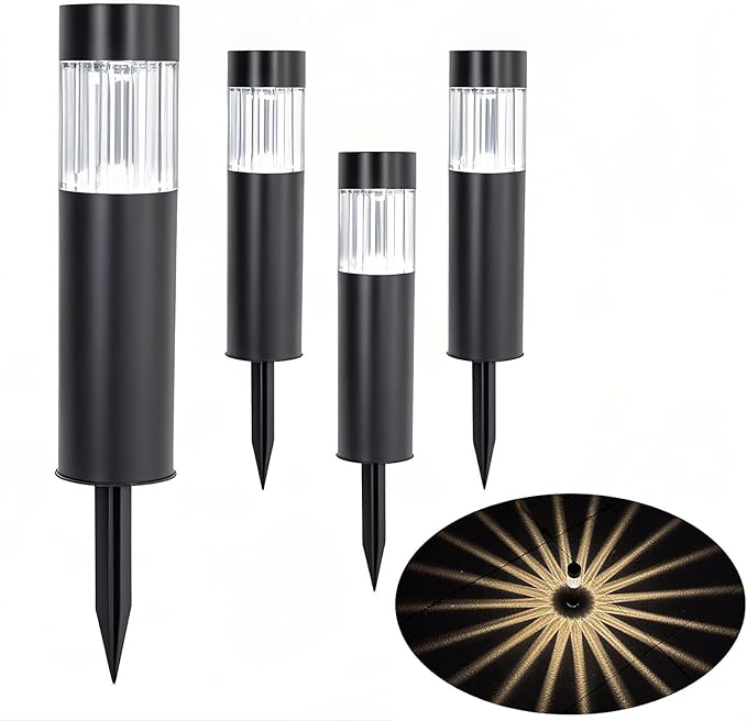 Solar Pathway Lights Outdoor Waterproof, 4 Pack Stainless Steel Stake Lights, Bright 35LM 3000K Warm White LED, IP65 Auto On/Off Landscape Lighting for Garden, Yard, Lawn, Walkway, Patio, Driveway