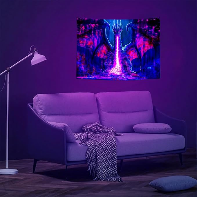 ADDWel Blacklight Dragon Tapestry, Cool Evil-Dragon Tapestry Glow In The Dark, UV Reactive Black Light Posters Wall Hanging for Bedroom Dorm Living Room Backdrop Decor