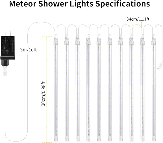 2 Pack Christmas Meteor Shower Rain Lights 12inch, 20 Tube 480 LEDs Icicle Outdoor Raindrop for Xmas Halloween Wedding Party Tree Holiday Decoration, Warm White