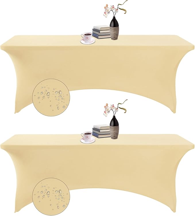 2Pack Spandex Waterproof Table Covers 8ft,Spandex 8ft Waterproof Table Cover for Party,Wedding, Banquet, and Events(Champagne)