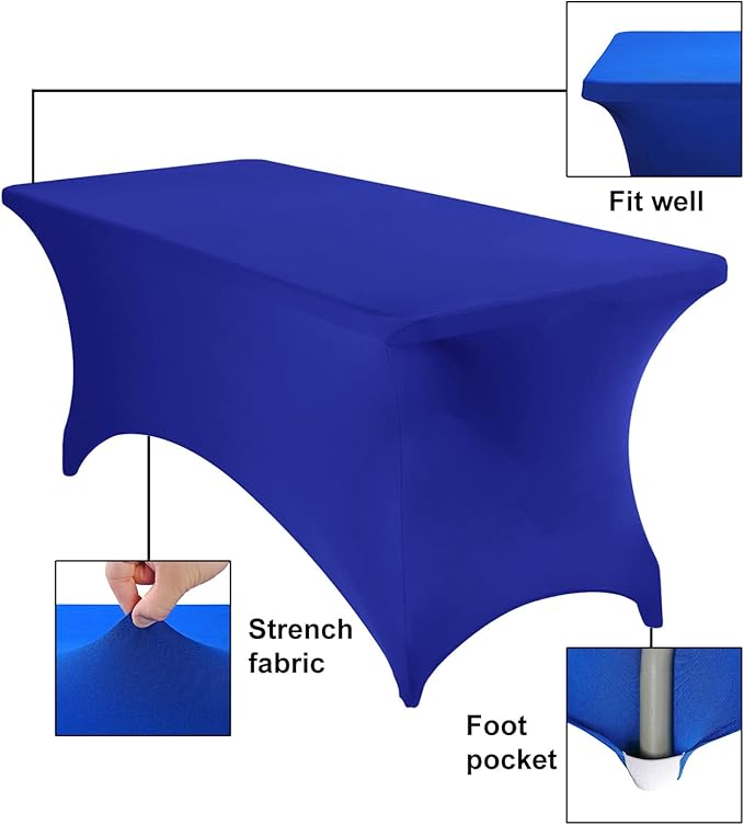 2Pack Spandex Waterproof Table Covers 6ft,Spandex 6ft Waterproof Table Cover for Party,Wedding, Banquet, and Events(Royal Blue)