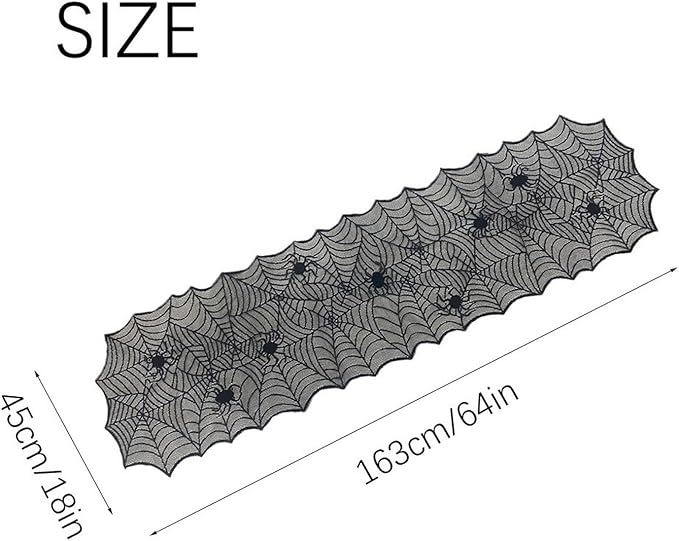 1-Pack Halloween Table Runner, Black Spider Web Lace Table Runner, Gothic Kitchen Decor, Fall-Themed Party Decorations, Spider Web Reusable Home Accent, 18 x 64 Inches