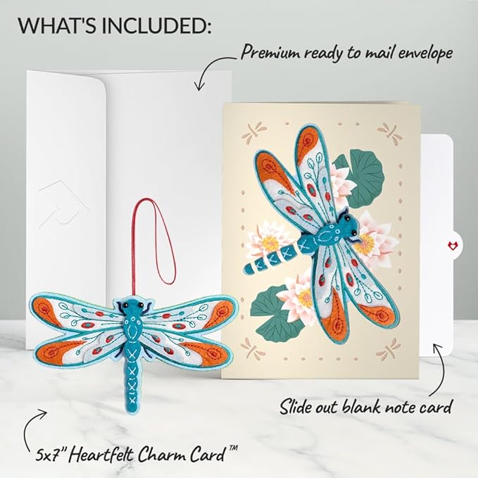 Lovepop Handmade Peaceful Dragonfly HeartFelt Charm Card | Soft Felt Keychain for Wallet, Handbag, Car Key, Home Decor | Ornaments, Bag Charms, Key Ring, Purse Accessories, Gift Toppers