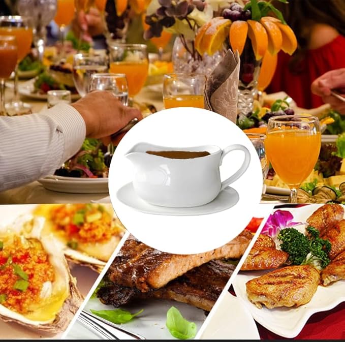 17oz Gravy Boat with Saucer Stand, Set of 1, Ceramic Sauce Boat with Tray for Salad Dressings,ketchup, Creamer, Broth, Black Pepper, White