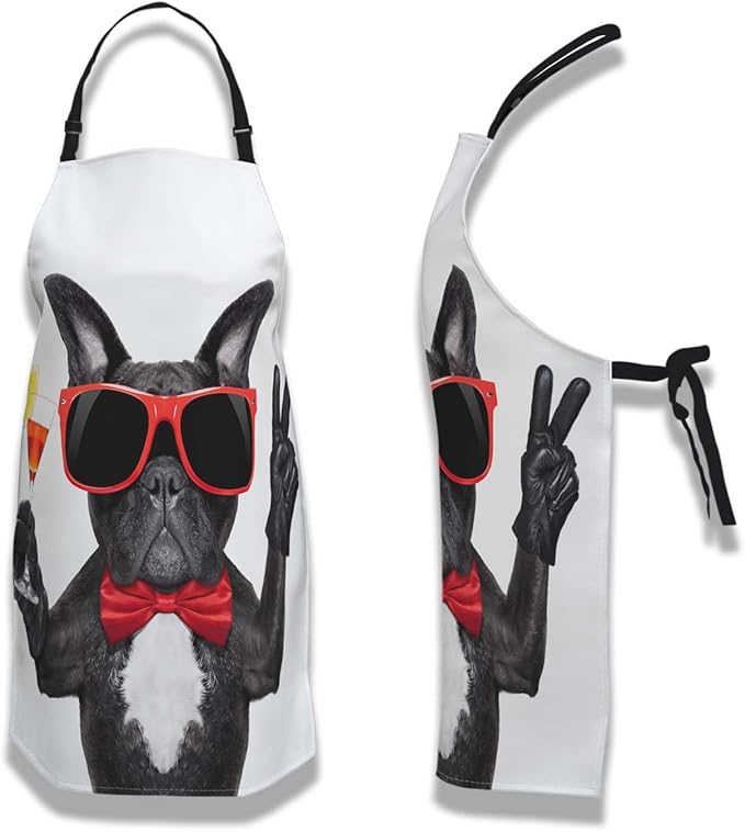 Garden Apron for Men French Bulldog Dog Funny Aprons for Women for Kitchen Cooking Restaurant BBQ Painting Crafting Gardening 27” (W) x 31” (H), Waterproof Apron