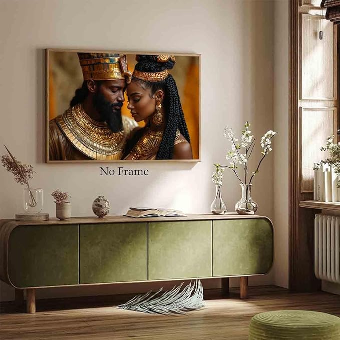 African American Wall Art Canvas King And Queen Wall Art Portrait Black Men And Women Painting Love Black Couple Painting Gold Crown African Woman Picture Abstract Living Room Decor 16x24inch No Frame