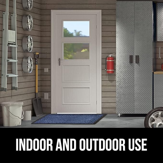 GORILLA GRIP 100% Waterproof All-Season WeatherMax Doormat, 47x35, US Designed Natural Rubber, Stain and Fade Resistant, Low Profile Indoor Outdoor Door Mats, Easy Clean Patio Mat, Navy Greek Keys