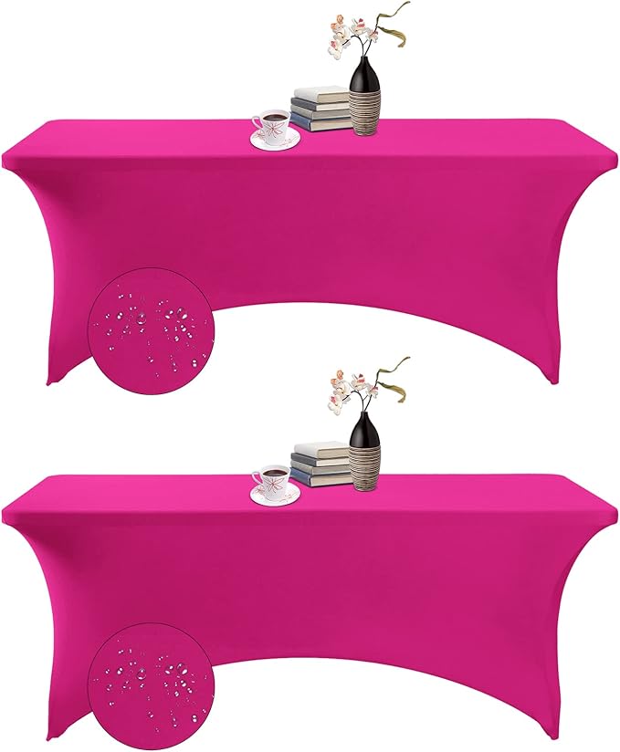 2Pack Spandex Waterproof Table Covers 6ft,Spandex 6ft Waterproof Table Cover for Party,Wedding, Banquet, and Events(Fuchsia)