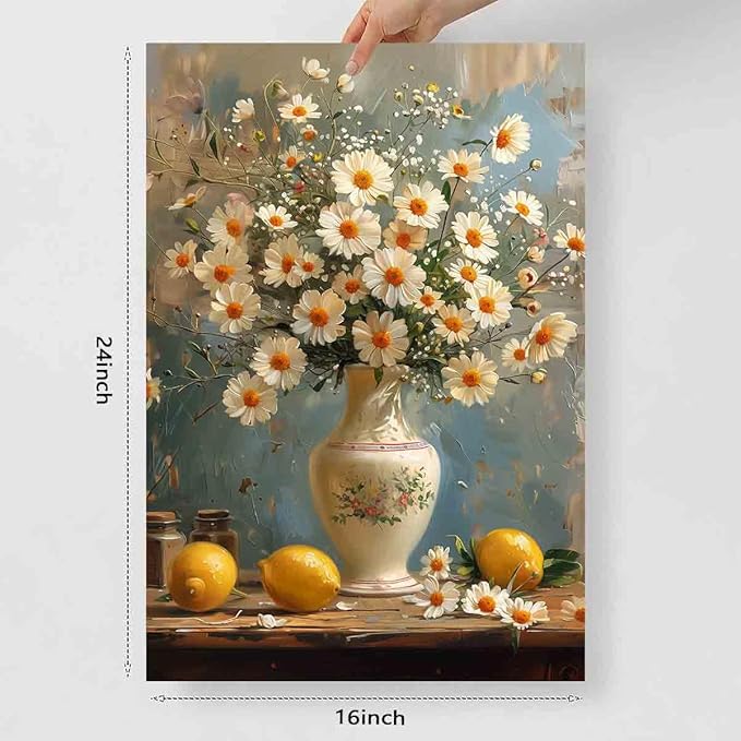 Lemon Tree Canvas Wall Art White Flowers Painting Rustic Fruit Pictures Vintage Lemon Wall Art Flowers In A Vase Canvas Still Life Kitchen Prints Farmhouse Country Pictures Vintage 16x24inch No Frame