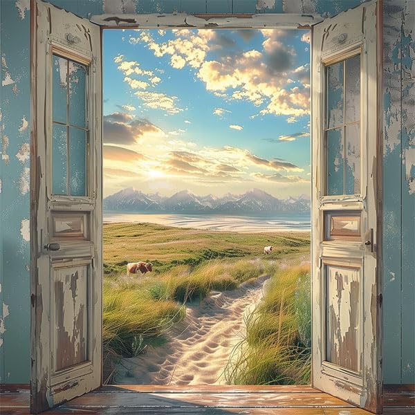 Landscape Blackout Curtains for Girls Boys Home Decor, Cow Sunset Grassland Mountain Natural Scenery Grommet Thermal Insulated Drapes Darkening Window Curtain for Bedroom Living Room, 72 x 63 Inch