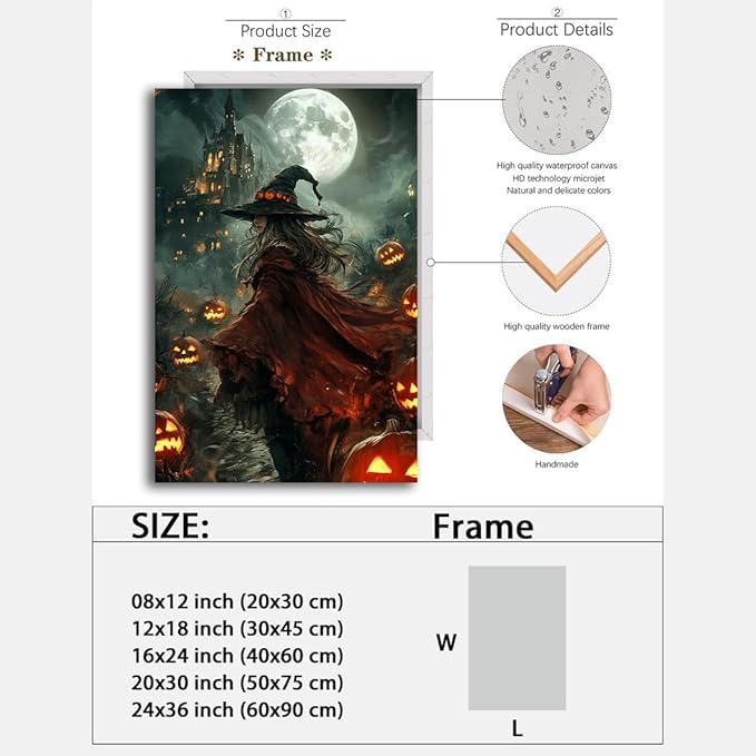 Dark and Moody Gothic Witch Poster Wall Art,Vintage Rustic Witch in Cloak with Castle Pumpkin Road Dark Gothic Poster,Goth Spooky Season Halloween Prints for Fantasy Office,12"x18" Framed