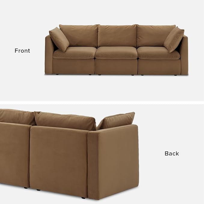 mopio Oversized Modular Sectional Sofa with Fully Removable Covers and Storage, Convertible U, L-Shaped and Sleeper Sectional, Modern Couches with Ottoman Chaise (Hazelnut Velvet, 3 Seater)