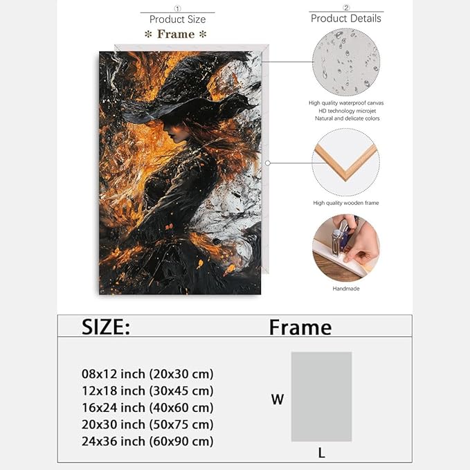 Witch Canvas Poster Print, Dark Academic Picture Wall Decor, Modern Fashion Aesthetic Abstract Witchcraft Halloween Wall Art For Bedroom Living Room Hallway Decoration,20"x30" Framed