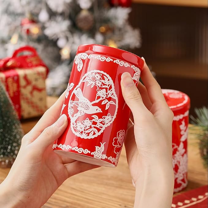 Porlien Bird Porcelain 15-ounce Canisters Set of 2, Food Storage Containers with Lid for Coffee Beans, Tea, Condiments & Nuts, Gifts for Mothers'Day