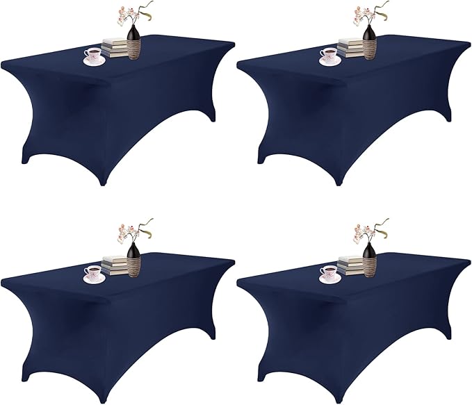 4Pack Spandex Waterproof Table Covers 8ft,Spandex 8ft Waterproof Table Cover for Party,Wedding, Banquet, and Events(Navy)