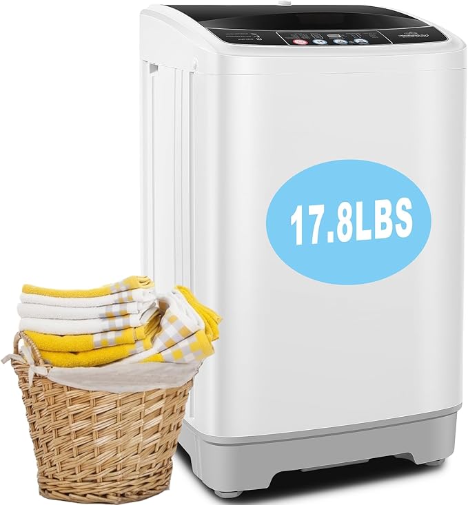 17.8Lbs Portable Washing Machine Nictemaw Portable Washer, 2.3 Cu.ft Washer and Dryer Combo with Drain Pump, 10 Programs 8 Water Level Compact Laundry Washer for Home, Apartment, RV, Dorms