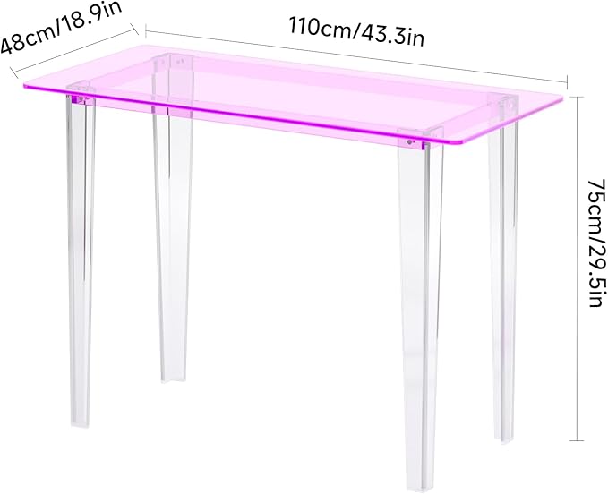 Acrylic Desk, Modern Study Table for HomeOffice-Extended Surface Multi-Purpose Console & EntrywayTable, Sturdy Lightweight Design((42.5-inch, Pink)