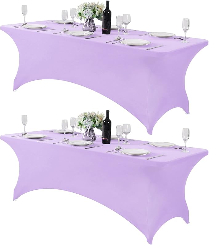 2Pack Spandex Table Cover for 8FT or 4ft or 6ft Table Universal Fitted Stretch Tablecloth for Party, Banquet, Wedding and Events-Lavender