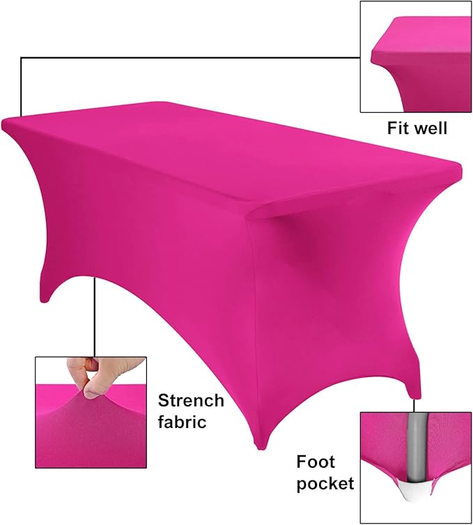 2Pack Spandex Waterproof Table Covers 6ft,Spandex 6ft Waterproof Table Cover for Party,Wedding, Banquet, and Events(Fuchsia)