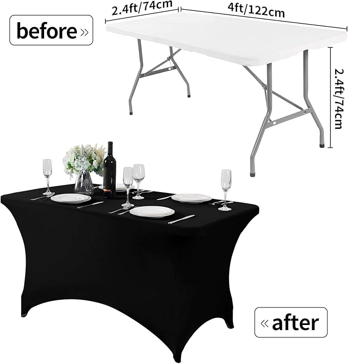 2Pack Spandex Table Cover for 4FT or 6ft or 9ft Table Universal Fitted Stretch Tablecloth for Party, Banquet, Wedding and Events-Black
