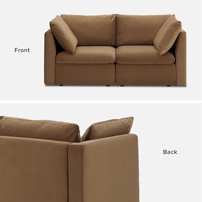mopio Oversized Modular Sectional Sofa with Fully Removable Covers and Storage, Convertible U, L-Shaped and Sleeper Sectional, Modern Couches with Ottoman Chaise (Hazelnut Velvet, Loveseat)