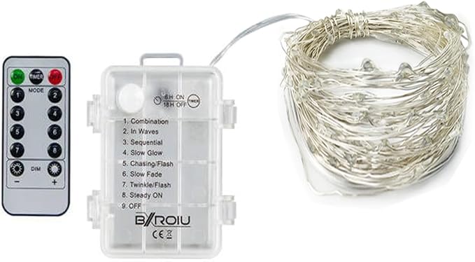 4 x Fairy Lights Battery Operated 8 Lighting Modes,50LEDs,16.4Ft/5 Meters Silver Wire String Lights,Timer Function,and Remote Control.for Christmas,Party,Wedding,Decorative Lighting
