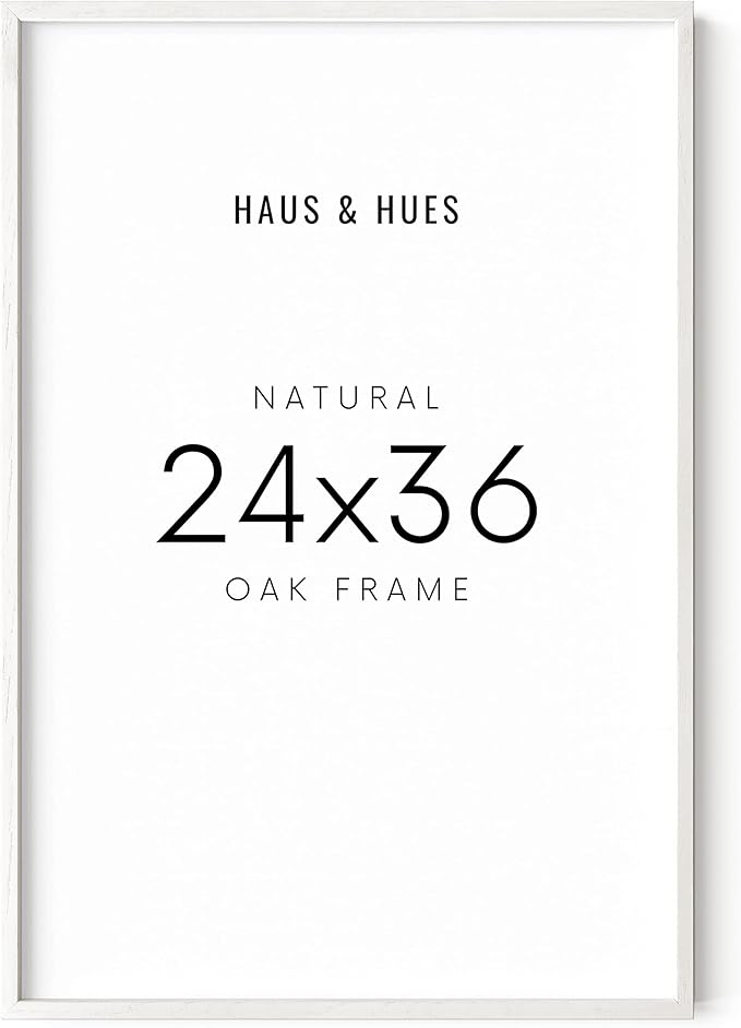 HAUS AND HUES 24 x 36 Poster Frame - Set of 1 24x36 White Poster Frame, Wooden Picture Frames, 24x36 Poster Frame White Poster Frames 24x36, Poster Frame 24x36 Frame White Frame (White Oak Frame)