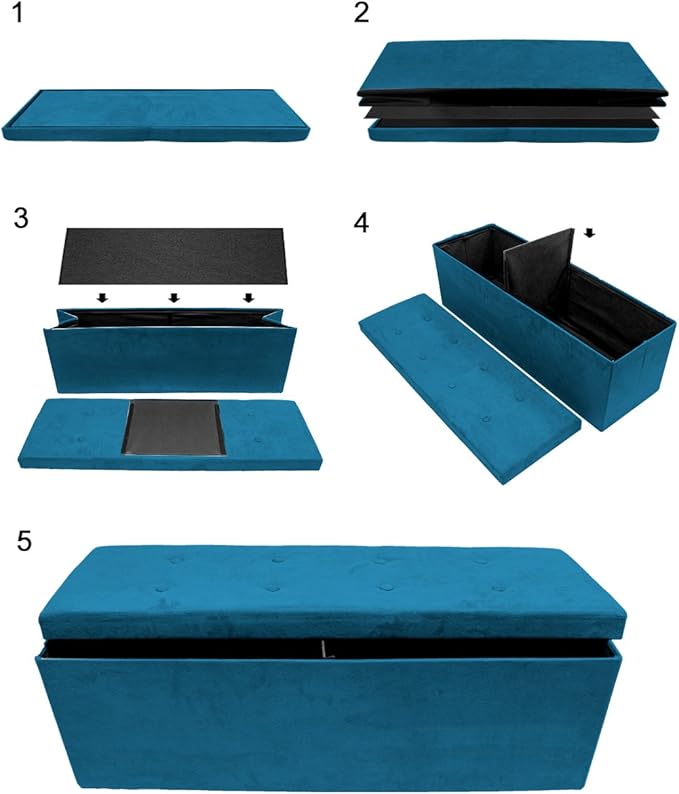 Sorbus Storage Ottoman Bench – Collapsible/Folding Bench Chest with Cover – Perfect Toy and Shoe Chest, Hope Chest, Pouffe Ottoman, Seat, Foot Rest, – Contemporary Faux Suede (Teal)
