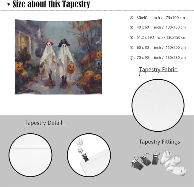 Funny Halloween Ghost Tapestry Wall Hanging Cute Kids Nursery Room Decor Trick or Treat Art Print Goth Fall Pumpkin Ghost Tapestries for Living Room Bedroom wall Decor 30x40inch