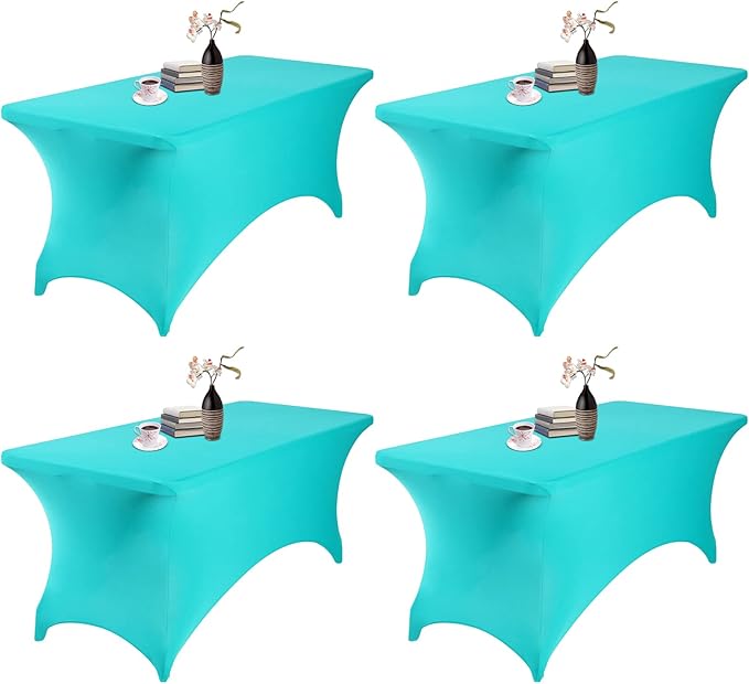 4Pack Spandex Waterproof Table Covers 6ft,Spandex 6ft Waterproof Table Cover for Party,Wedding, Banquet, and Events(Turquoise)