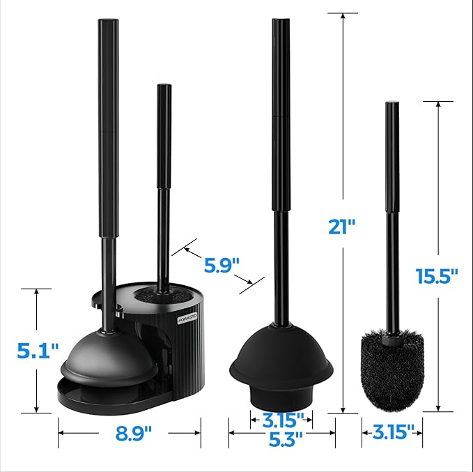 2Pack 2 in 1 Toilet Brush and Plunger Set, Extended Handle Plunger,Toilet Bowl Brush Plunger Set,Bathroom Cleaning Tools,Toilet Brush Plunger Combo,Cleaning Brush,Cleaning Supplies