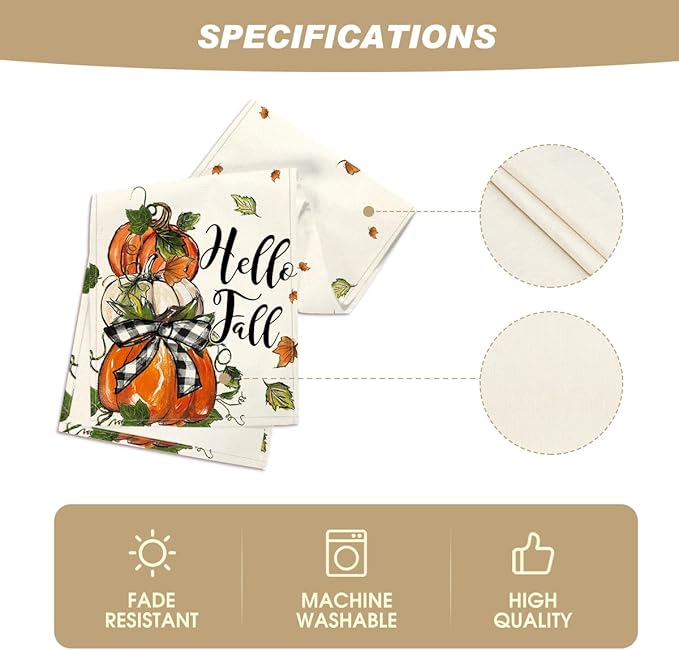 Artoid Mode Pumpkins Bowknot Maple Leaf 210 GSM Fall Table Runner, Seasonal Autumn Kitchen Dining Table Decoration for Home Party Decor 13x108 Inch