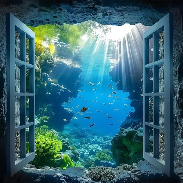 Ocean Fishs Blackout Curtains for Girls Boys Home Decor, Underwater Tropical Fish Undersea Coral Grommet Thermal Insulated Drapes Darkening Window Curtain for Bedroom Living Room, 42 x 63 Inch