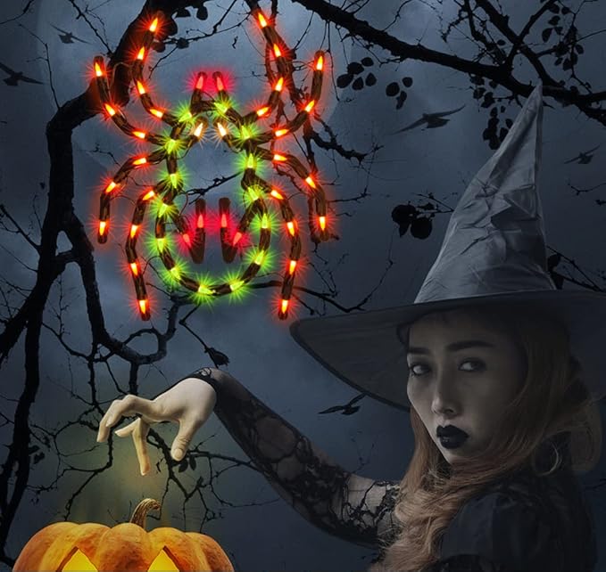 12.8" Lighted Spider Halloween Window Silhouette Decoration,Halloween Lighted Window Decoration,Hanging Light Up Holiday Ornament(Spider Light)