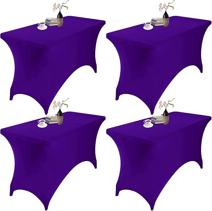 4Pack Spandex Waterproof Table Covers 4ft,Spandex 4ft Waterproof Table Cover for Party,Wedding, Banquet, and Events(Purple)