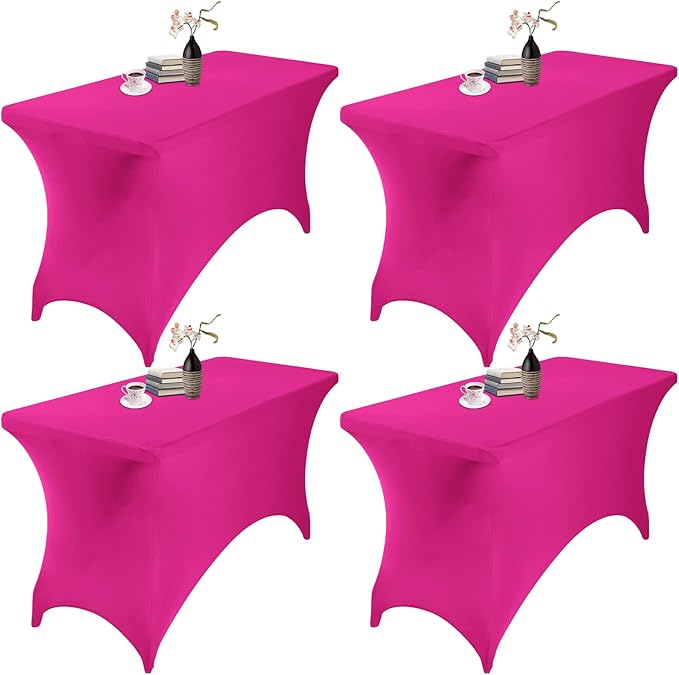 4Pack Spandex Waterproof Table Covers 4ft,Spandex 4ft Waterproof Table Cover for Party,Wedding, Banquet, and Events(Fuchsia)