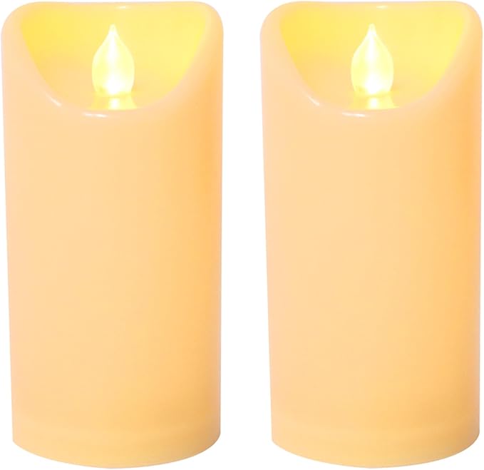 CANDLE CHOICE Outdoor Battery Operated Flameless Candles with Remote Timer Waterproof Flickering Plastic Electric LED Pillar Lights for Lantern Patio Garden Wedding Party Decorations 3x6 Inches 2 PCS