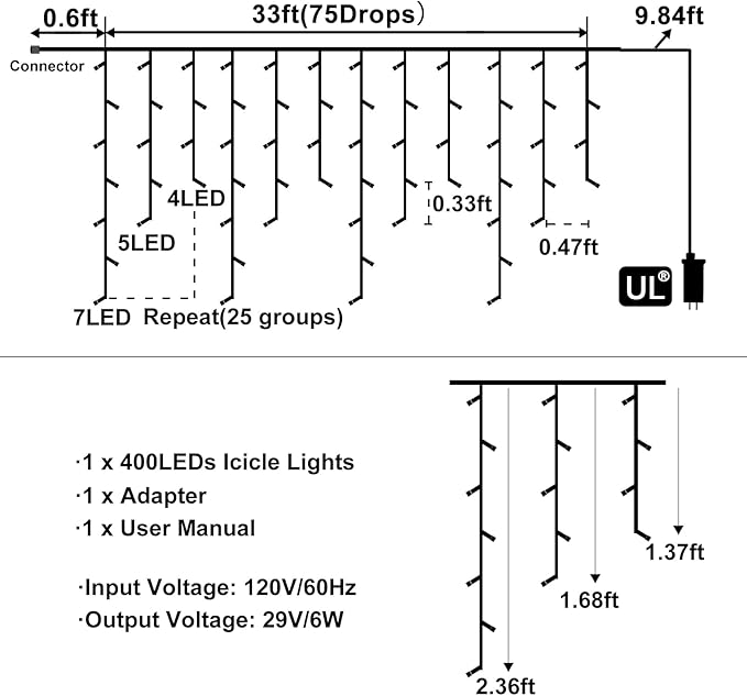 Christmas Lights Outdoor, 33ft 400 LED Warm White Icicle Lights for Outside House, Plug in Connectable Twinkle Tree Light 8 Modes Timer Waterproof for Patio Window Party Indoor Holiday Decorations