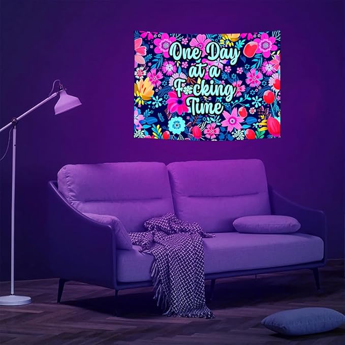 ADDWel Blacklight Floral Tapestry, Hippie Flower Tapestry Glow In The Dark, UV Reactive Black Light Upright Posters Wall Hanging for Bedroom Dorm Living Room Backdrop Decor
