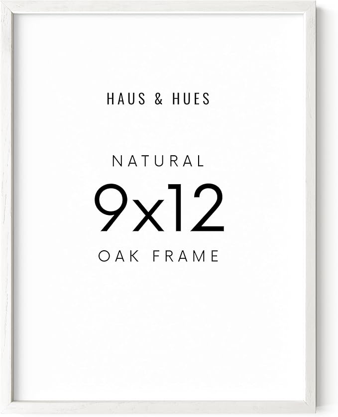 HAUS AND HUES 9x12 Picture Frame - 9 X 12 Frame Wooden Picture Frames for Crafts, 9x12 Frame Wood Picture Frames, 9 X 12 Picture Frame Natural Wood Frames,12x9 Picture Frame Wood (White Oak Frame)