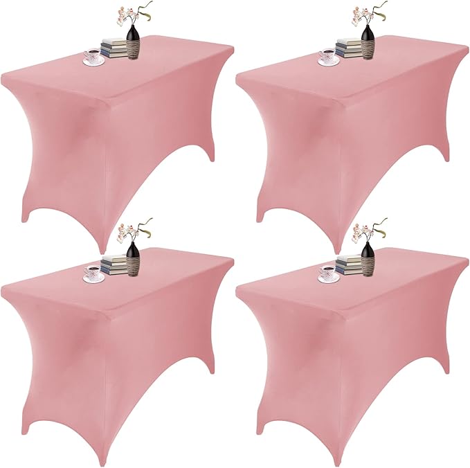 4Pack Spandex Waterproof Table Covers 4ft,Spandex 4ft Waterproof Table Cover for Party,Wedding, Banquet, and Events(Dusty Pink)