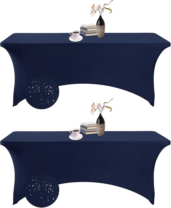 2Pack Spandex Waterproof Table Covers 6ft,Spandex 6ft Waterproof Table Cover for Party,Wedding, Banquet, and Events(Navy)