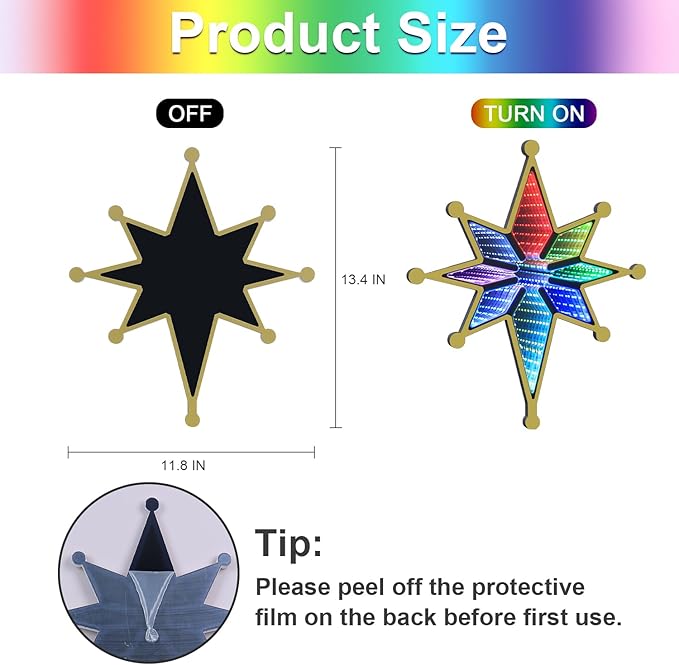 MEETYAMOR Christmas Tree Topper, 13" 130 LEDs RGB Color Change Lighted 8-Point Star Tree Topper, App, Remote & Touch, USB Powered 3D Infinity Mirror Music Sync Treetop Decorations for Xmas Party Gift