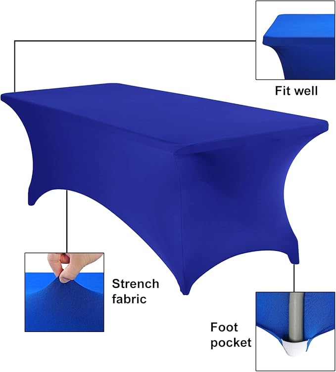 4Pack Spandex Waterproof Table Covers 8ft,Spandex 8ft Waterproof Table Cover for Party,Wedding, Banquet, and Events(Royal Blue)